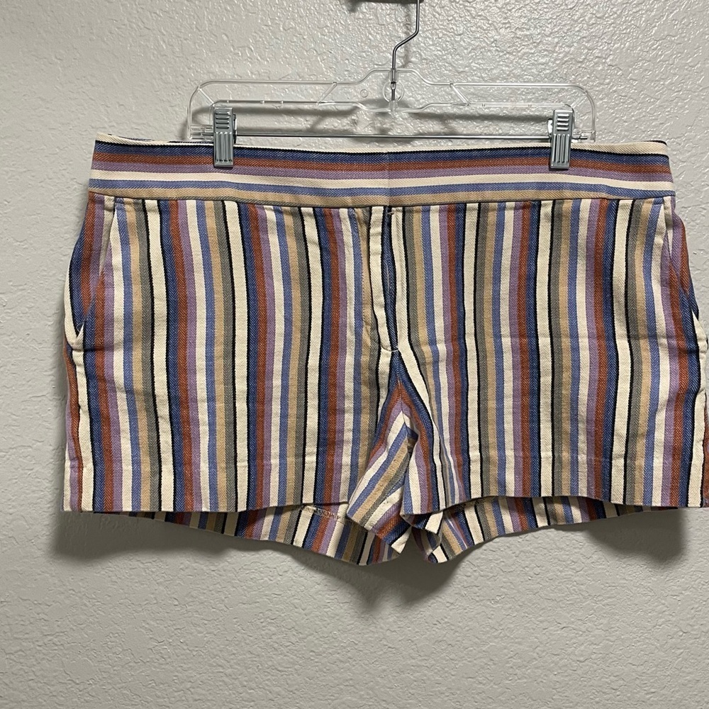 Loft The Riviera Short Linen Cotton Blend Striped in Pastel Size 14